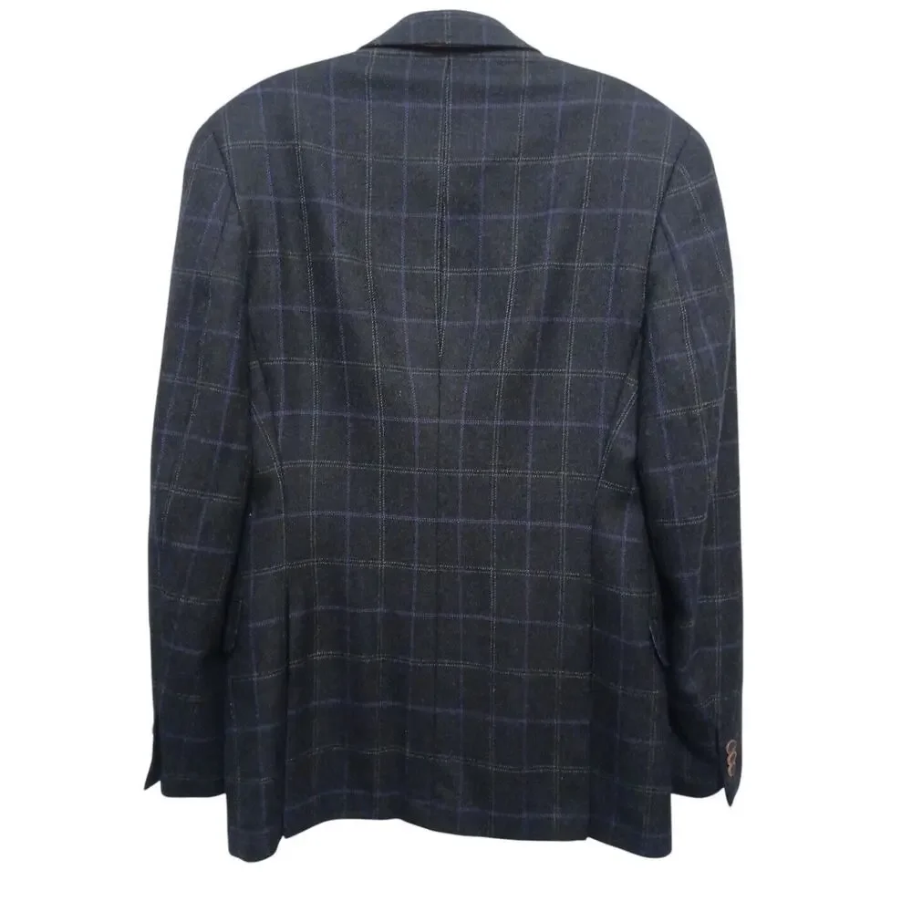 Tallia Men's Slim Fit WOOL Blend Sport Coat Sz 40 Black Plaid Jacket Macy's $295